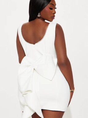 Fashion Nova Bride Time White Pearl Trim Bow Mini Dress High Neck 3X NWT